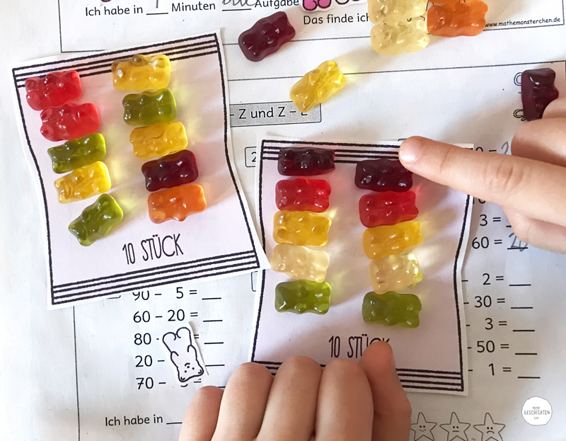 Gummibaerchenspiel-Mathe-lernen-Rechnen-lernen-Grundschule-Lernen-mit-Kindern-Homeschooling-mit-Zehnern-rechnen-spielerisch-kernen-Kleine-Geschichten